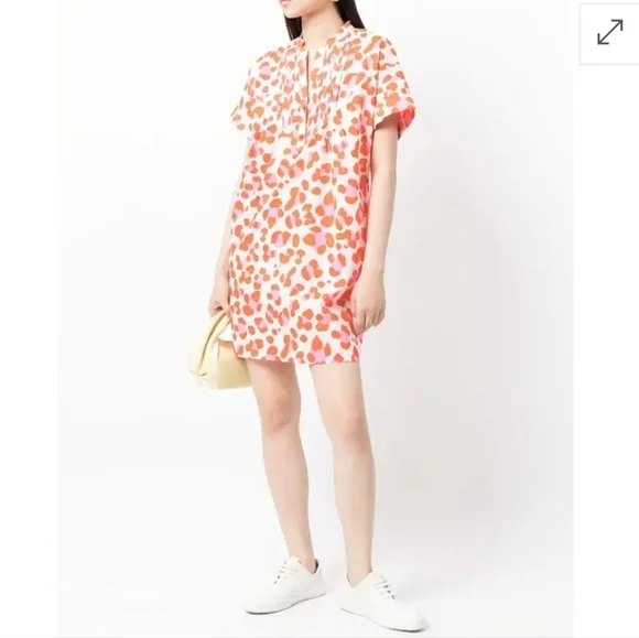 DIANE VON FURSTENBERG FIONA ANIMAL-PRINT FRONT PLEAD PINK/ORANGE DRESS SZ LARGE - Picture 1 of 6